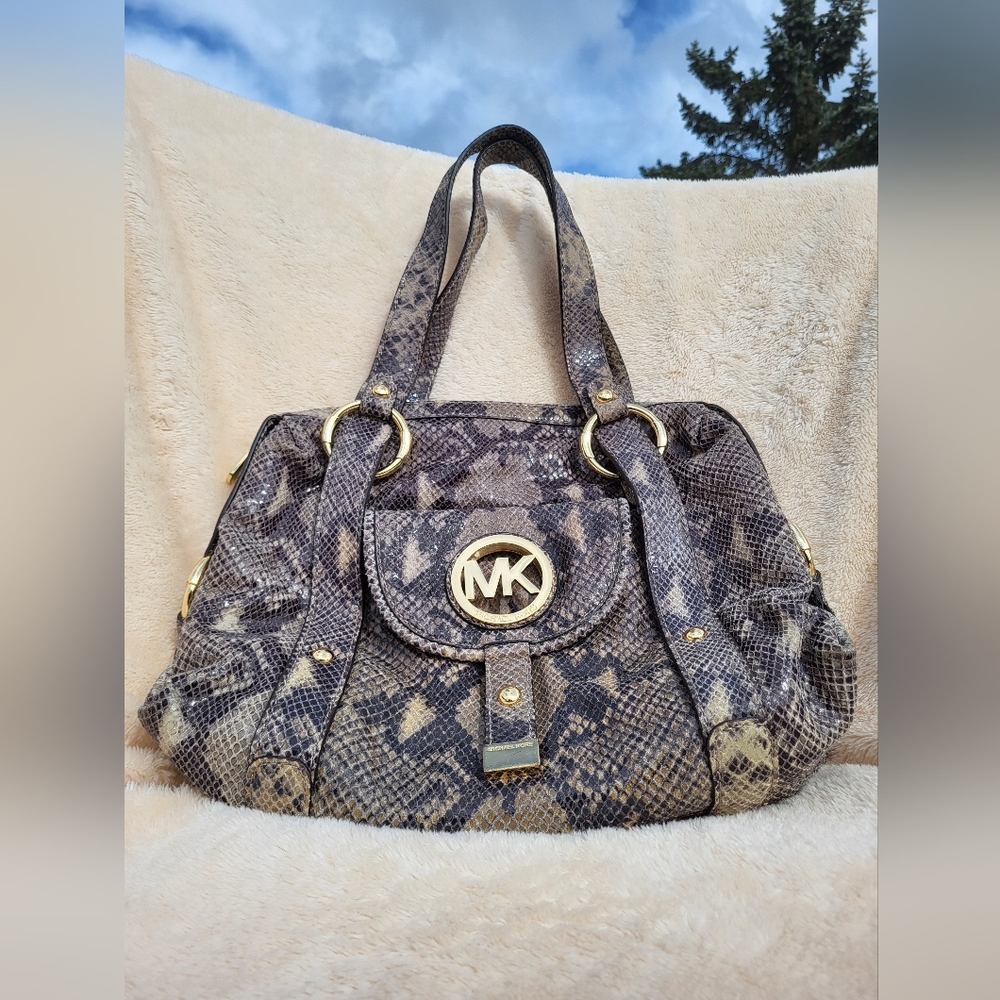 Michael Kors Fulton Sand Snakeskin Leather Satchel